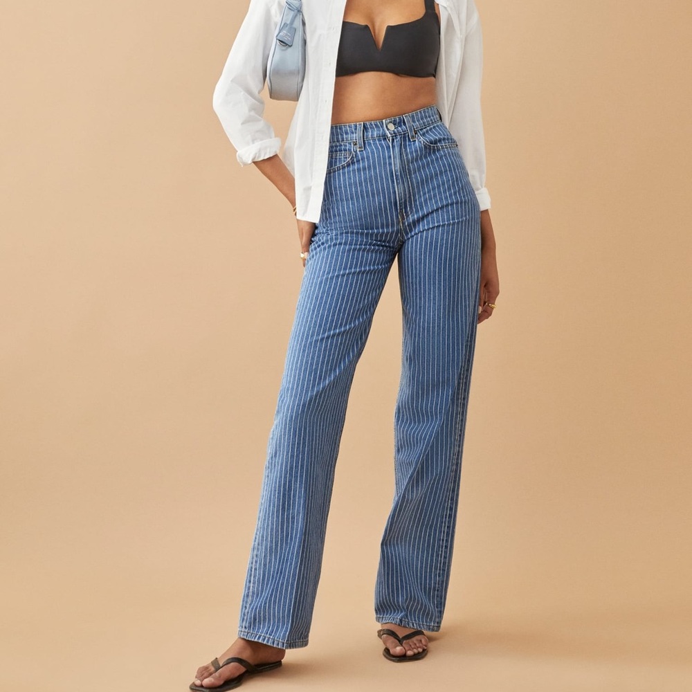 REFORMATION - Hailey pinstripe wide leg denim jeans